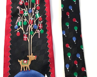 90s Reindeer Antlers Christmas Tree Tie, Christmas Necktie, Holiday Tie, Reindeer Tie, Christmas Tree Tie, Novelty Tie, Rudolph Tie