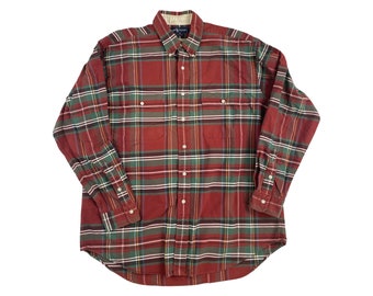 Vintage Mens Ralph Lauren Shirt,  Red Green & Black Plaid Button Down Large, Classic Preppy Red Plaid Mens Shirt, 1990s Ralph Lauren Shirt