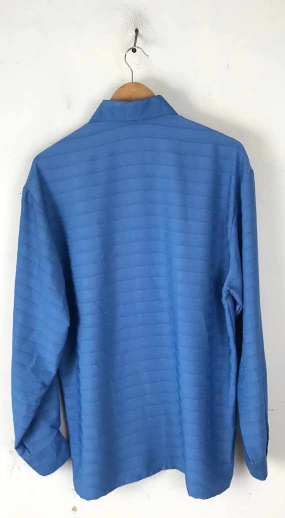 Vintage Mens Textured Shirt, 1980s Blue Button Do… - image 5