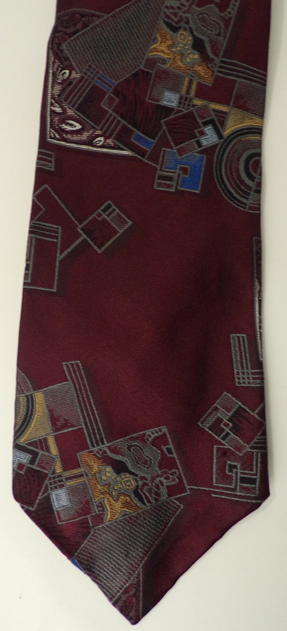 90s Mario Valentino Dark Red Geometric Mens Tie, … - image 4