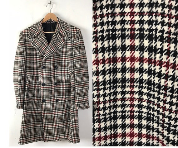 70s Black Red & Cream Houndstooth Double Breasted