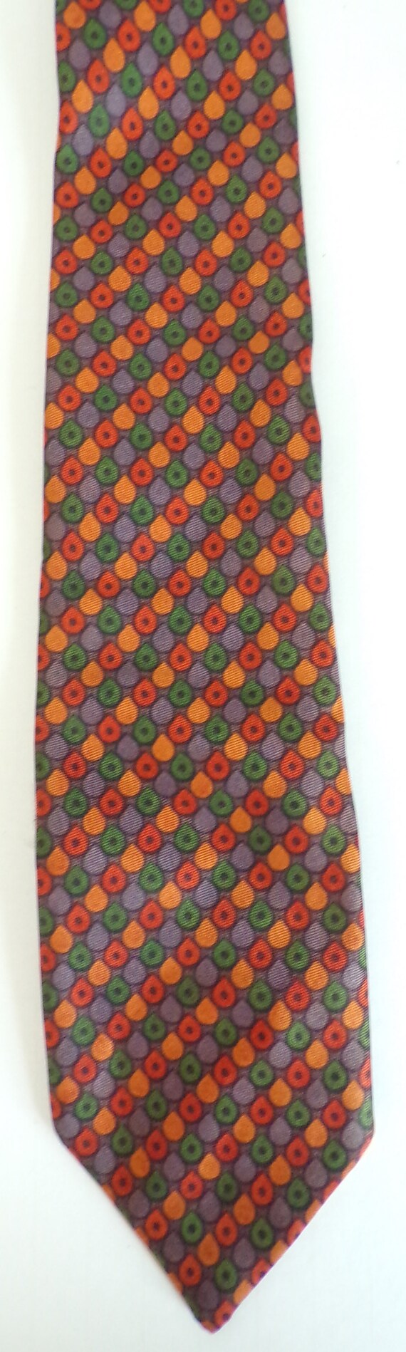 Vintage Orange Purple & Green Print Tie, Abstract… - image 2
