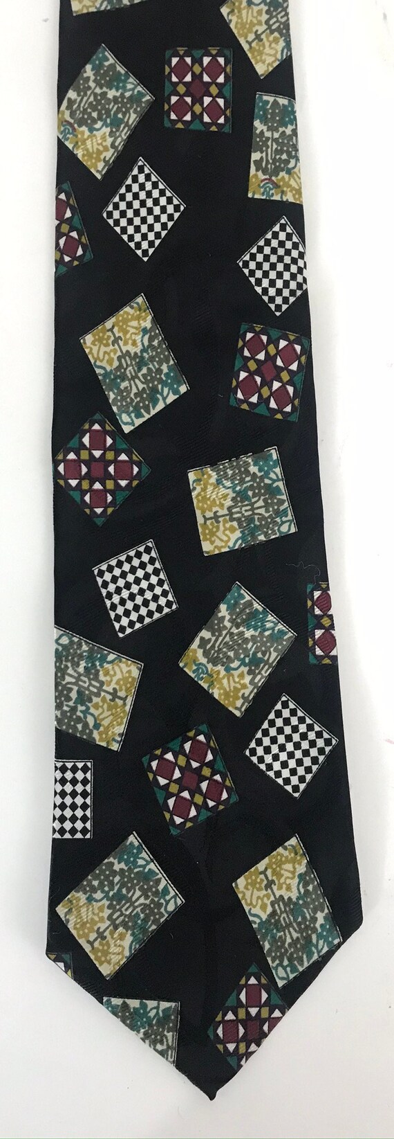 90s Black Green Red & Yellow Abstract Print Tie, … - image 2