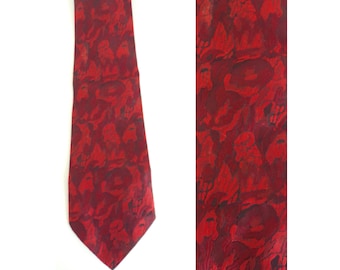 80s Bright Red Abstract Print Tie, Polyester Necktie, Bright Red Tie, Abstract Print, Abstract Tie, 80s Necktie, Vintage Red Tie