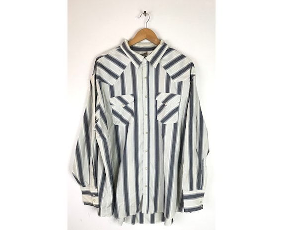 Vintage Blue & White Striped Western Shirt Mens SI
