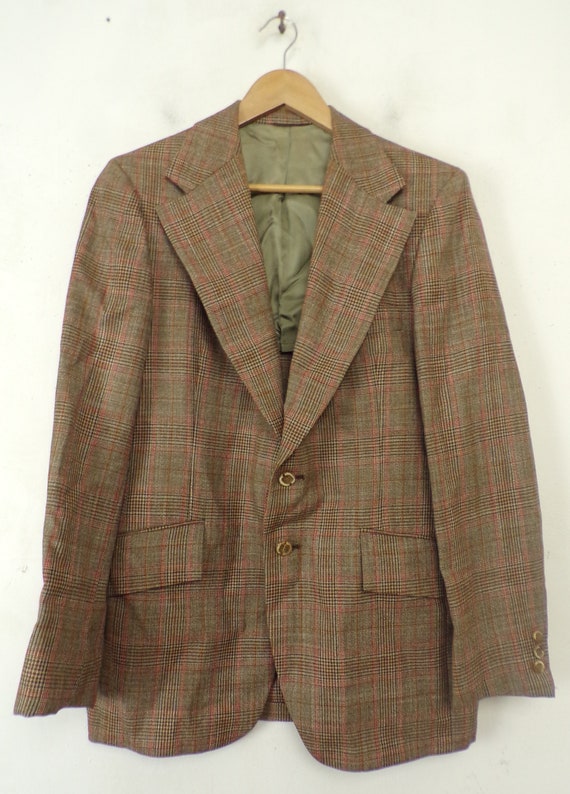 Vintage Mens Plaid Blazer,1980s Brown & Red Plaid… - image 2