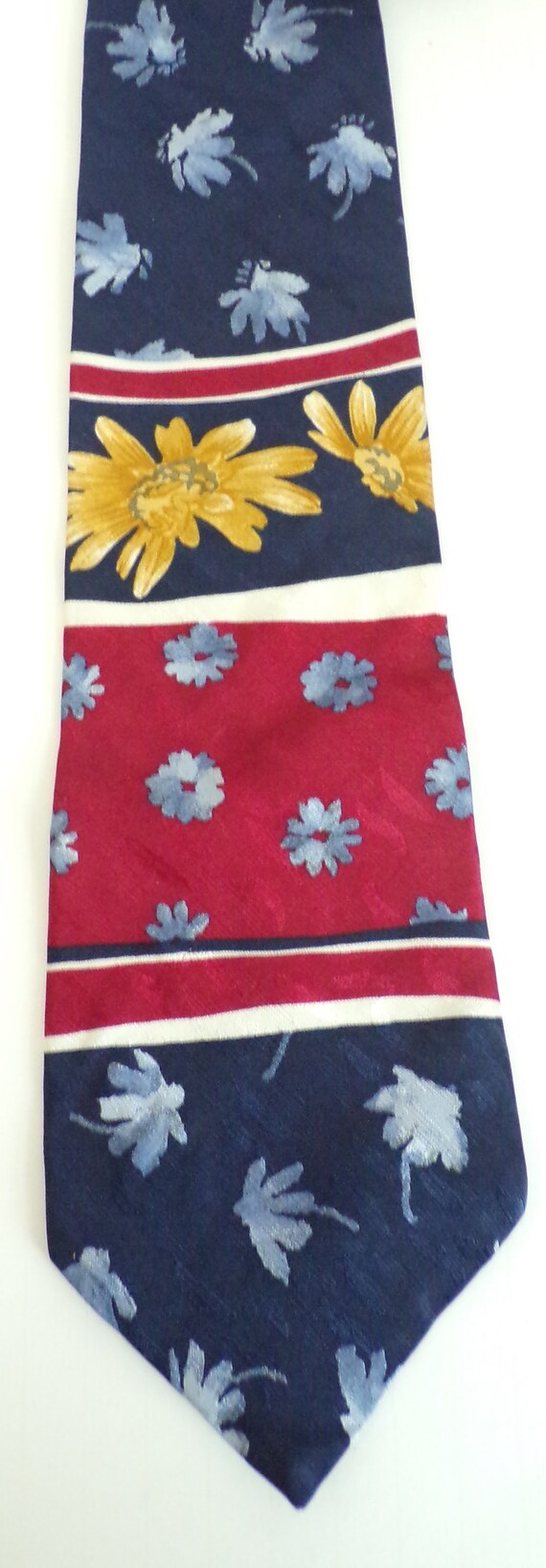 Vintage Mens Floral Tie,  Blue Red & Yellow Tie, … - image 2