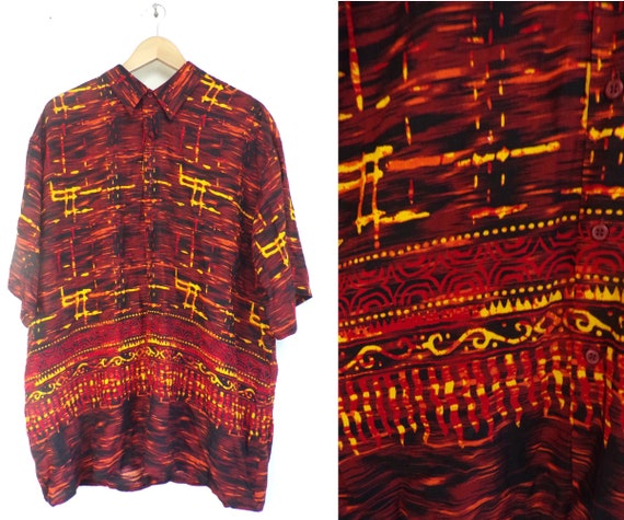 red shirt with yellow print