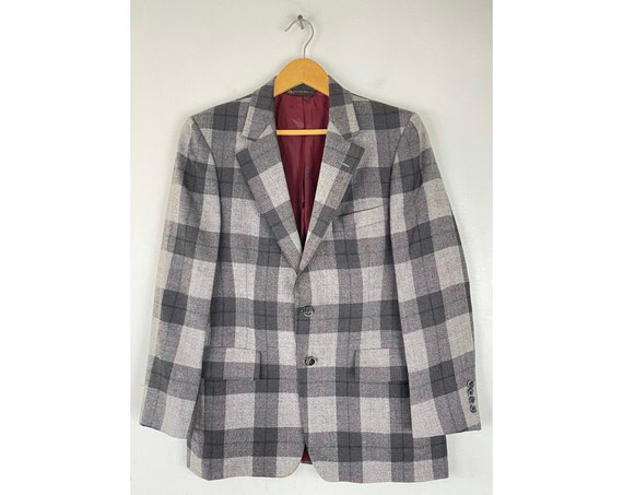 70s Gray & Red Plaid Sport Coat Mens Size 40 Vintage Preppy - Etsy