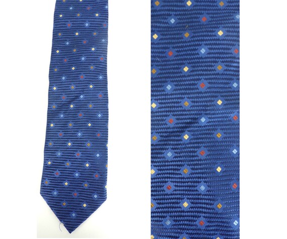 90s Blue Yellow & Orange Diamond Print Mens Tie, … - image 1