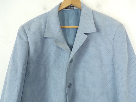 70s Light Blue Textured Blazer Mens 42R, Pin Hole… - image 3