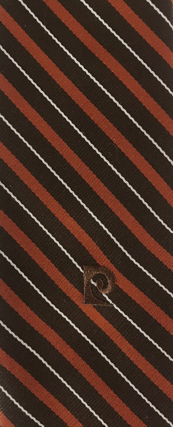 80s Pierre Cardin Brown & Orange Striped Tie, Vin… - image 3