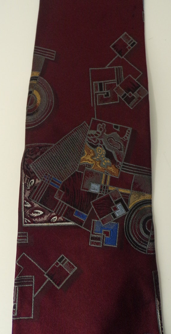 90s Mario Valentino Dark Red Geometric Mens Tie, … - image 3