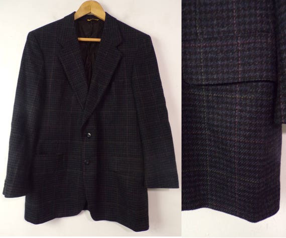 80s Blue & Black Plaid Blazer Mens Size 42, Wool B
