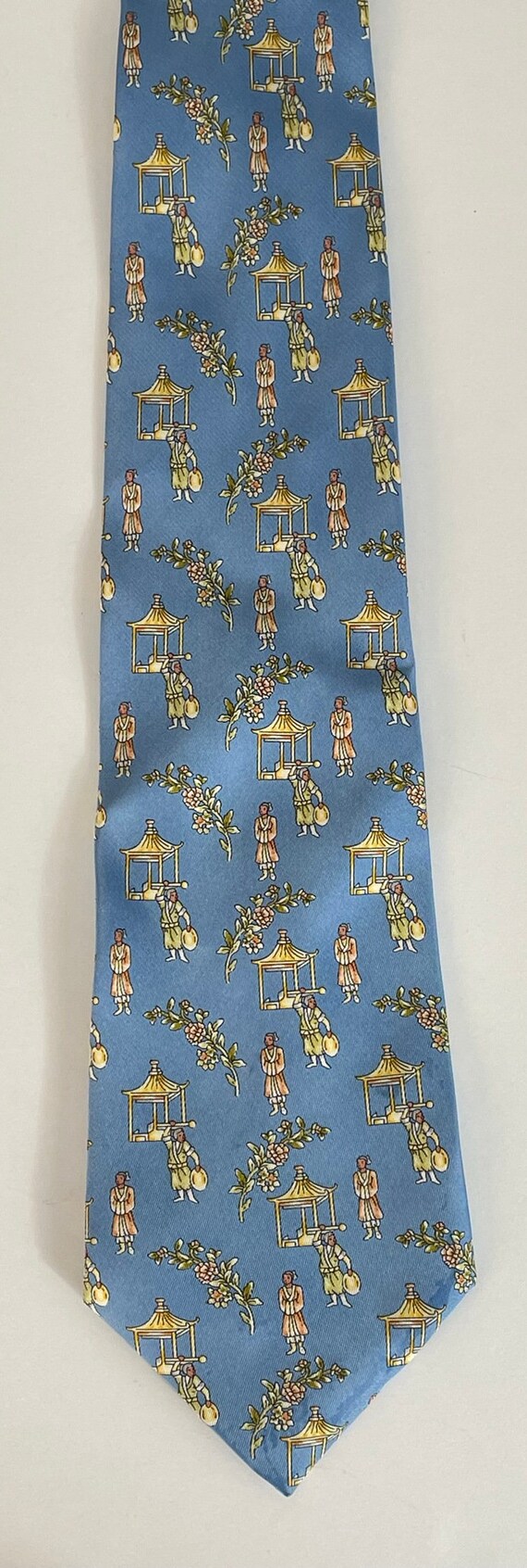 Vintage Japanese Print Necktie, 90s Light Blue Ja… - image 2