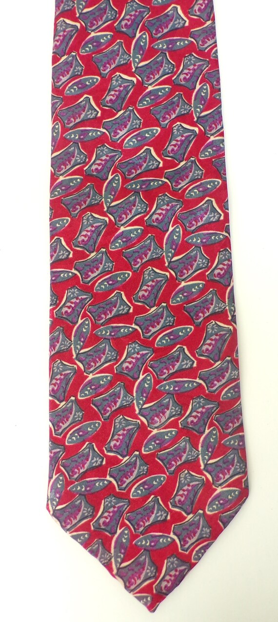 90s Red Blue & Purple Abstract Print Mens Tie, Me… - image 2