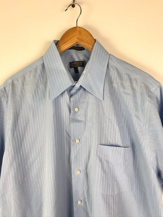 Vintage Mens Button Shirt, 90s Light Blue Striped… - image 3