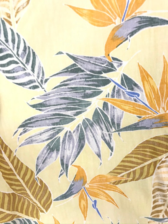 Vintage Yellow & Blue Leaf Print Hawaiian Shirt M… - image 4