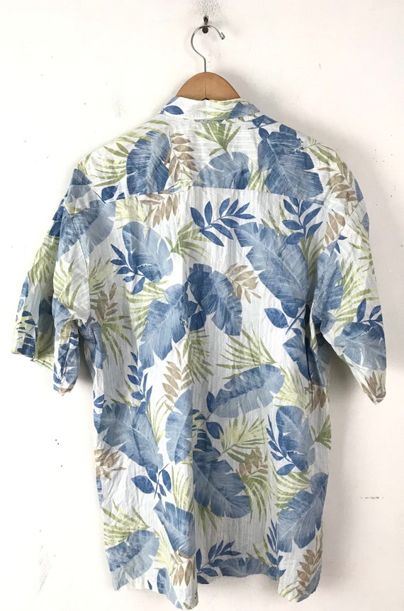 90s Tori Richard Blue & Green Leaf Print Hawaiian… - image 6