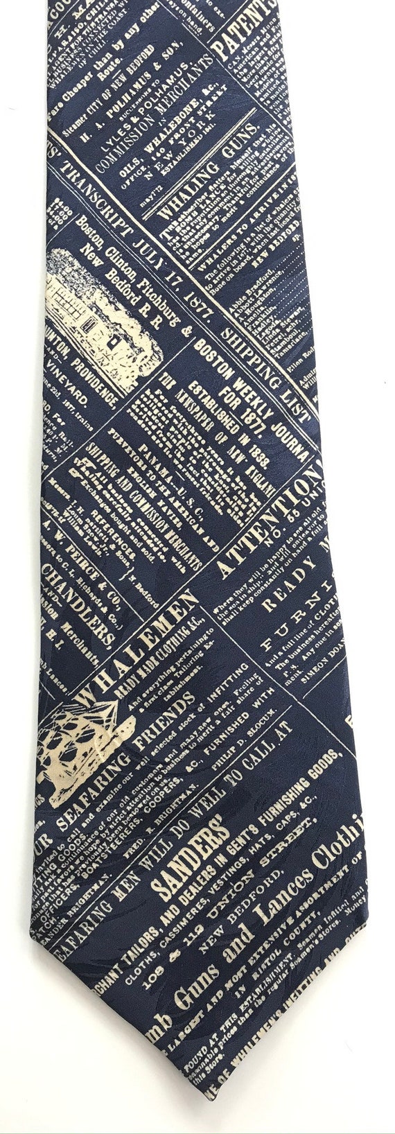 90s Blue & White Newspaper Ad Print Tie, Newspape… - image 2