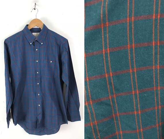 Vintage London Fog Blue Red & Orange Plaid Shirt M