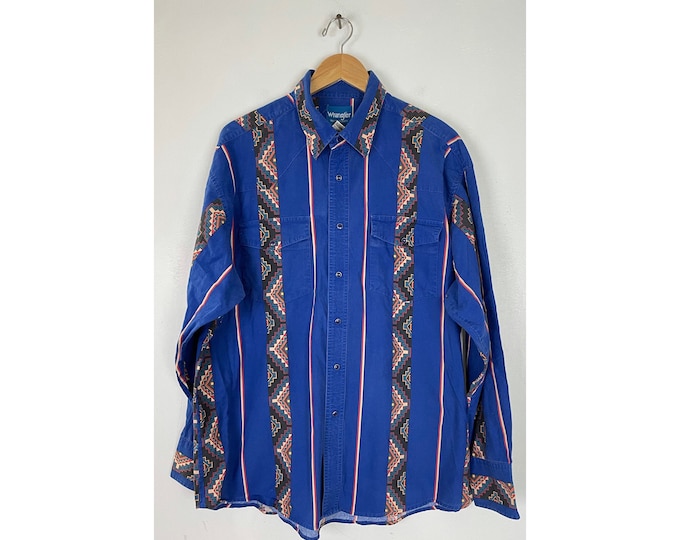 Vintage Wrangler Blue Tribal Print Western Shirt Mens XL, 1980s ...