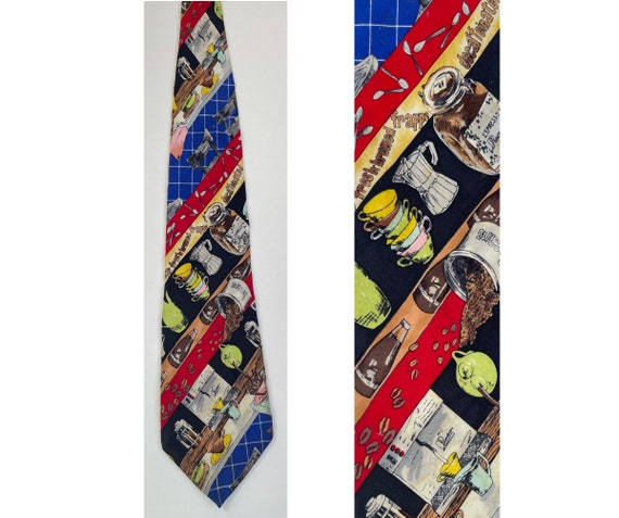Vintage Men's Coffee Tie, Nicole Miller Tie, 1993 Nicole Miller Necktie, Fresh Brewed Coffee Espresso Tie, Coffee Lover Coffee Gift Barista