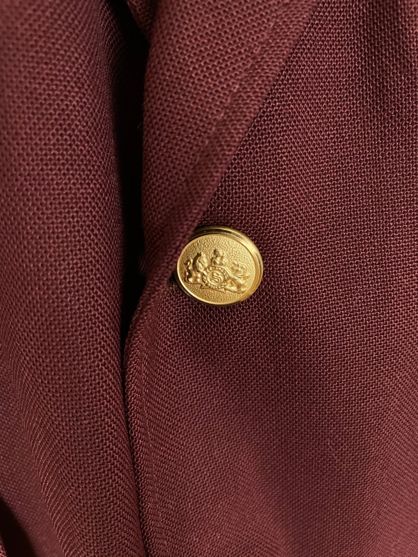 Vintage Mens Dark Red Blazer, Sport Coat Gold Buttons Mens Size 46R