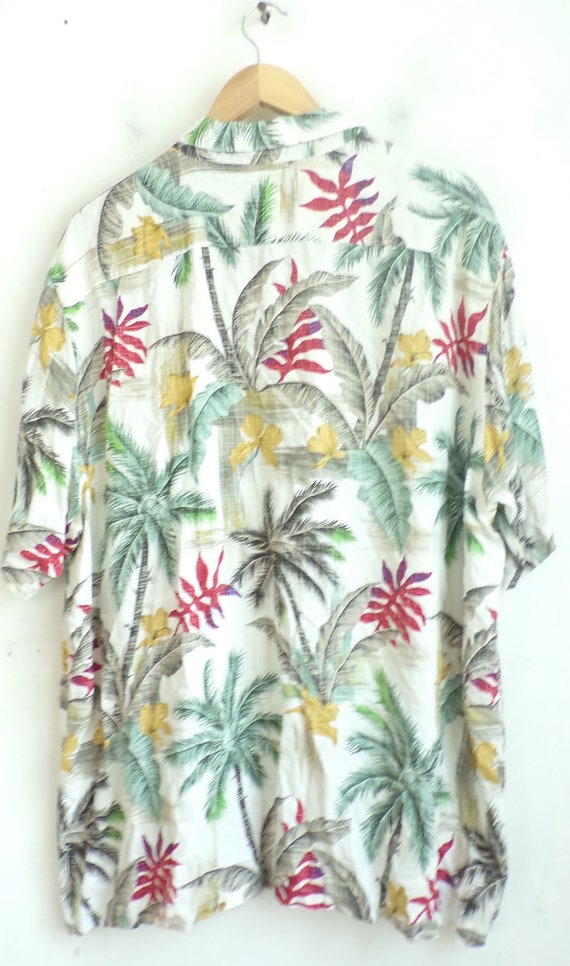 Vintage Mens Hawaiian Shirt, 1990s White Green & … - image 5