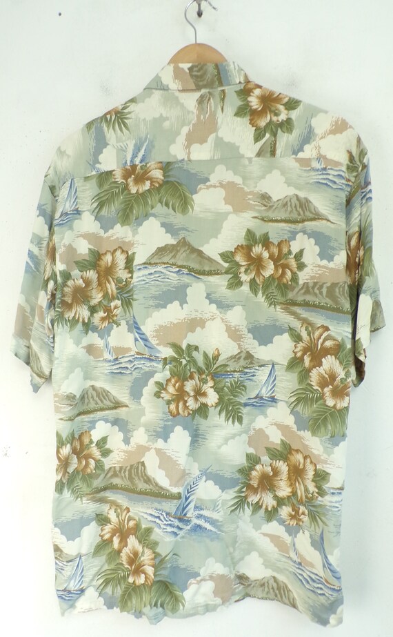 Vintage Mens Sailboat Hawaiian Shirt, 1990s Tan B… - image 5