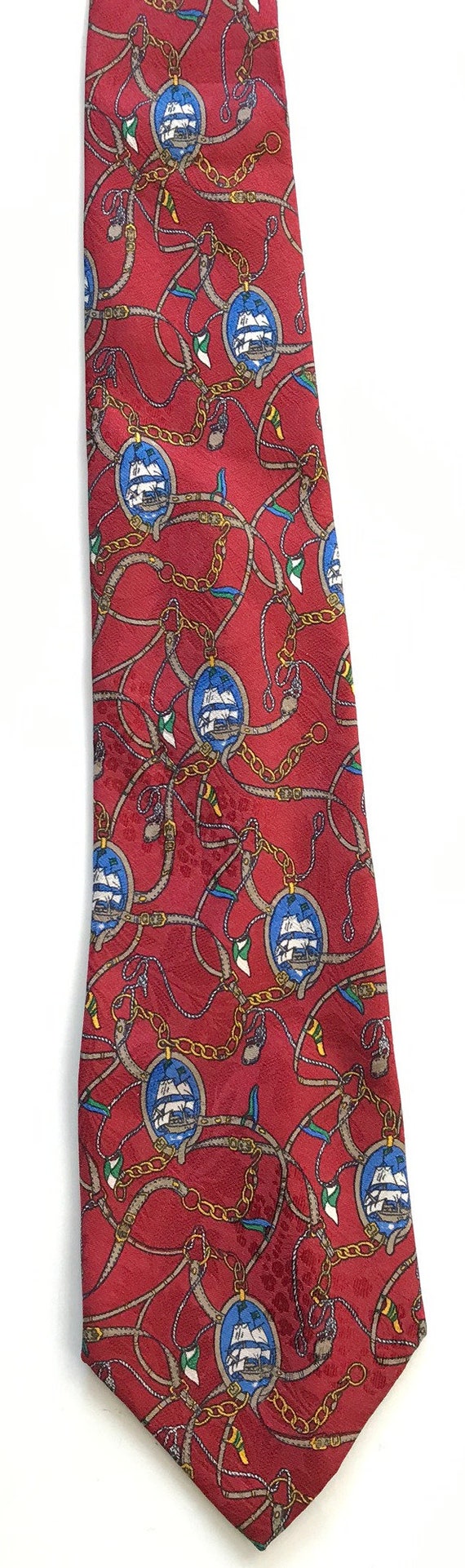 Vintage Nautical Boat Tie, Nautical Chains Print … - image 2