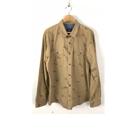 90s Brown Outdoors Print Shirt Mens Size XL, Deer