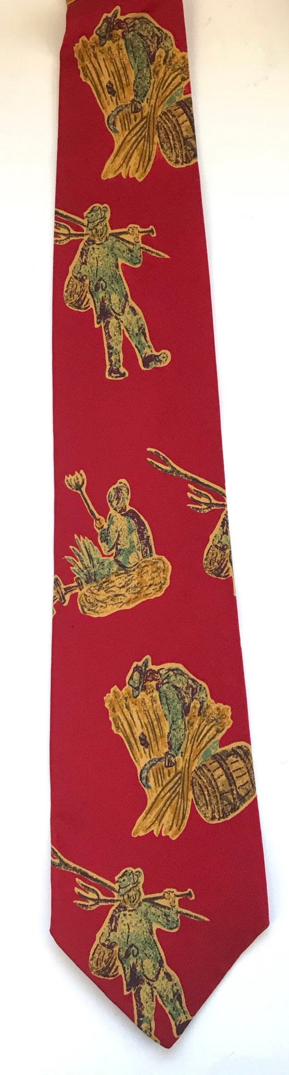 Vintage Hunter & Gatherer Farming Tie, Pitchforks… - image 2