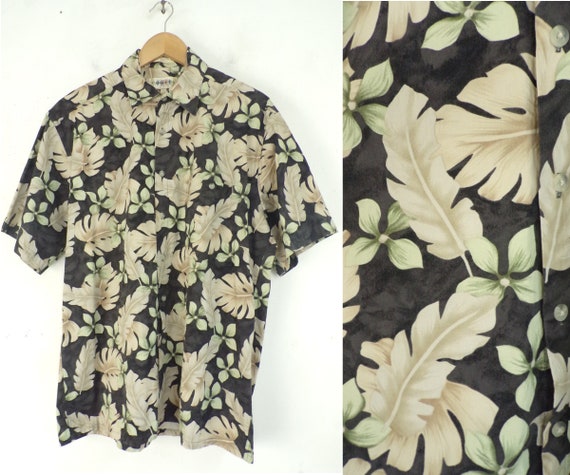 Hawaiian Shirt New Men/'s Short Sleeve Button Up Black Tan Green