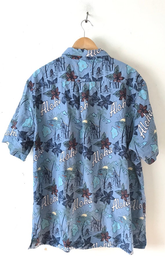 Vintage Mens Aloha Hawaiian Shirt, 90s Blue Beach… - image 5