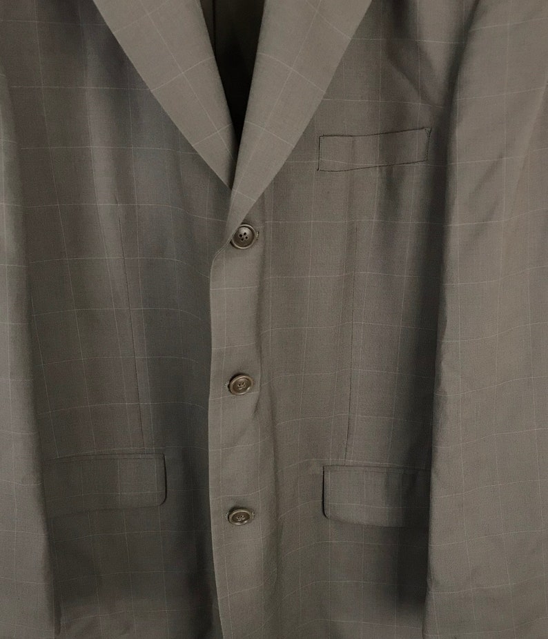 90s Tan Plaid Two Piece Suit Mens Size 43R & 38W, Preppy Plaid Mens Suit, Vintage Formal Event Plaid Suit, Tan Plaid Mens Suit image 4