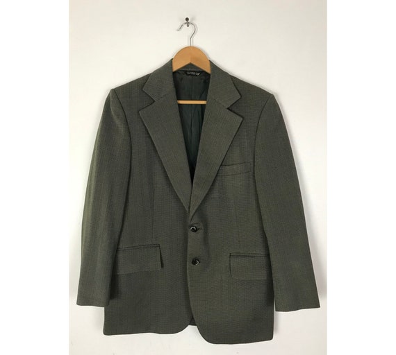 70s Green & Gray Print Sport Coat Mens Size 40S, … - image 1