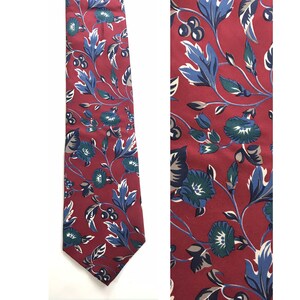 90s Red & Blue Floral Tie, Vintage Bert Pulitzer Tie, Floral Tie, Flowered Tie, Red Blue Necktie, Spring Summer Tie, 90s Tie image 1