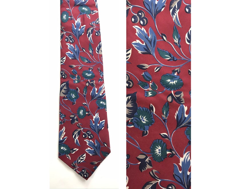 90s Red & Blue Floral Tie, Vintage Bert Pulitzer Tie, Floral Tie, Flowered Tie, Red Blue Necktie, Spring Summer Tie, 90s Tie image 1