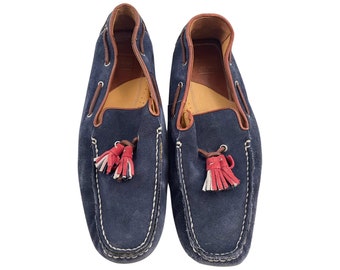 Mocassins Johnston & Murphy en daim à pampilles vintage, sans lacets en cuir bleu marine, taille homme 11 M