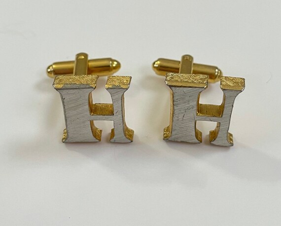 Vintage Letter H Cuff Links, Silver & Gold H Mens… - image 2