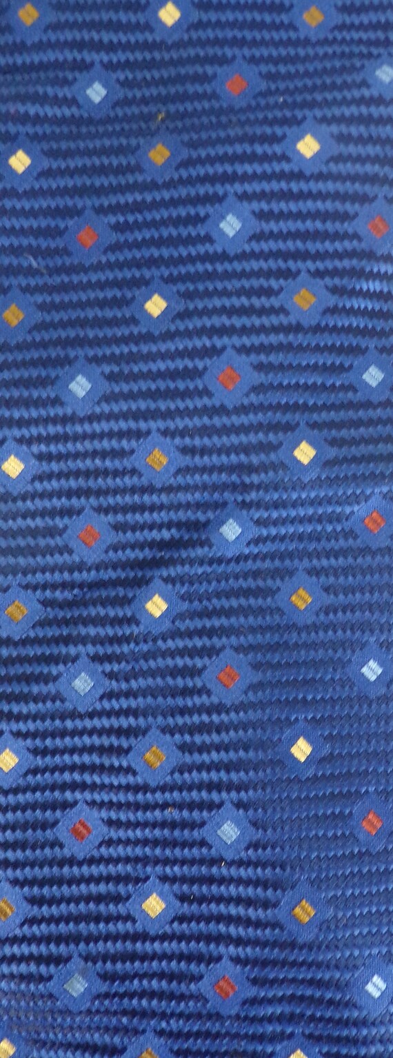 90s Blue Yellow & Orange Diamond Print Mens Tie, … - image 3