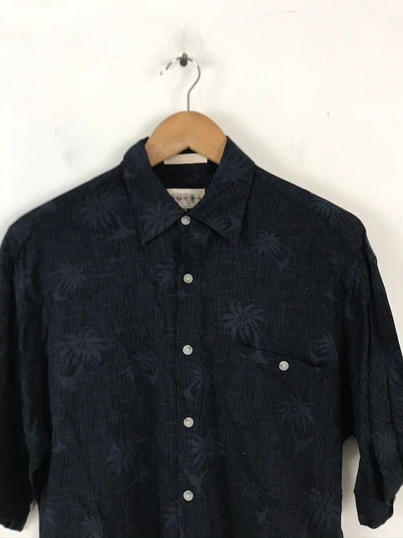 90s Black Palm Tree Hawaiian Shirt Mens Shirt, Pa… - image 3