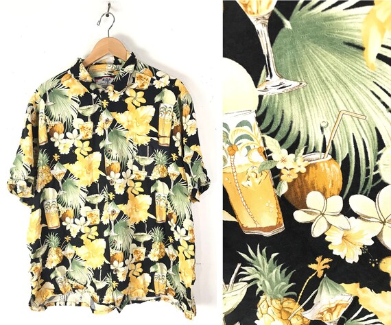 90s Pineapple Drinks Floral Hawaiian Shirt Mens X… - image 1