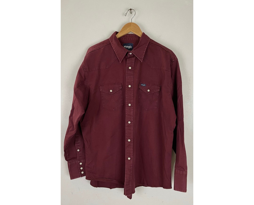 Vintage Wrangler Dark Red Western Shirt Mens XL, 80s Wrangler Pearl ...