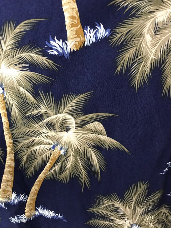 Vintage Mens Hawaiian Shirt,  Dark Blue Palm Tree… - image 4