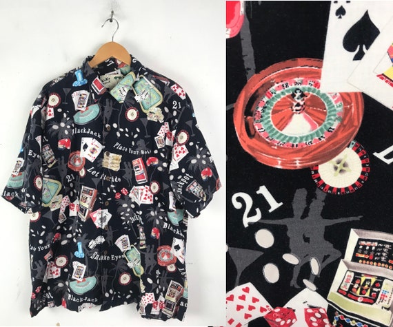 Vintage Casino Blackjack Hawaiian Shirt Mens XXL,
