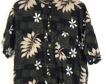 Vintage 90er Jahre Rayon Hawaii Hemd mit Blatt Muster