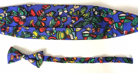 Vintage Colorful Butterfly Cummerbund & Bow Tie, C