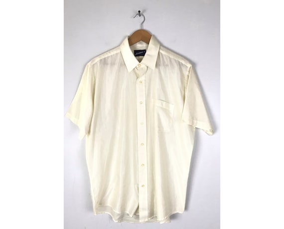 70s Cream Shiny Striped Disco Shirt Mens Size 16 X